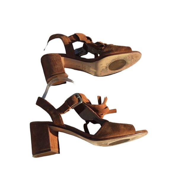 Amalfi sandals heels womens 10 M 10M fringe Italy western southwest tan suede - Picture 3 of 9